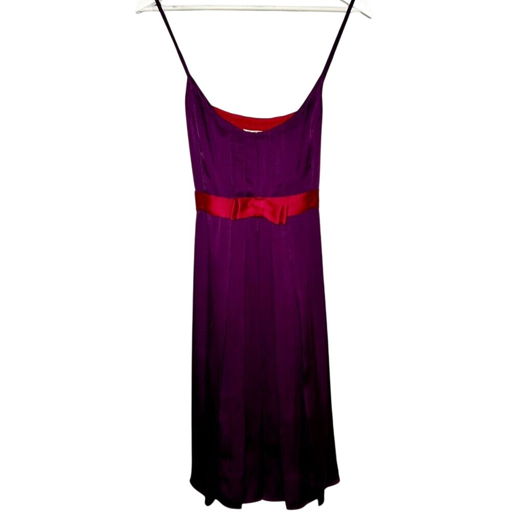 Penguin Munsingwear Womens Babydoll Dress Silk Pleated Empire Waist Bow Regency